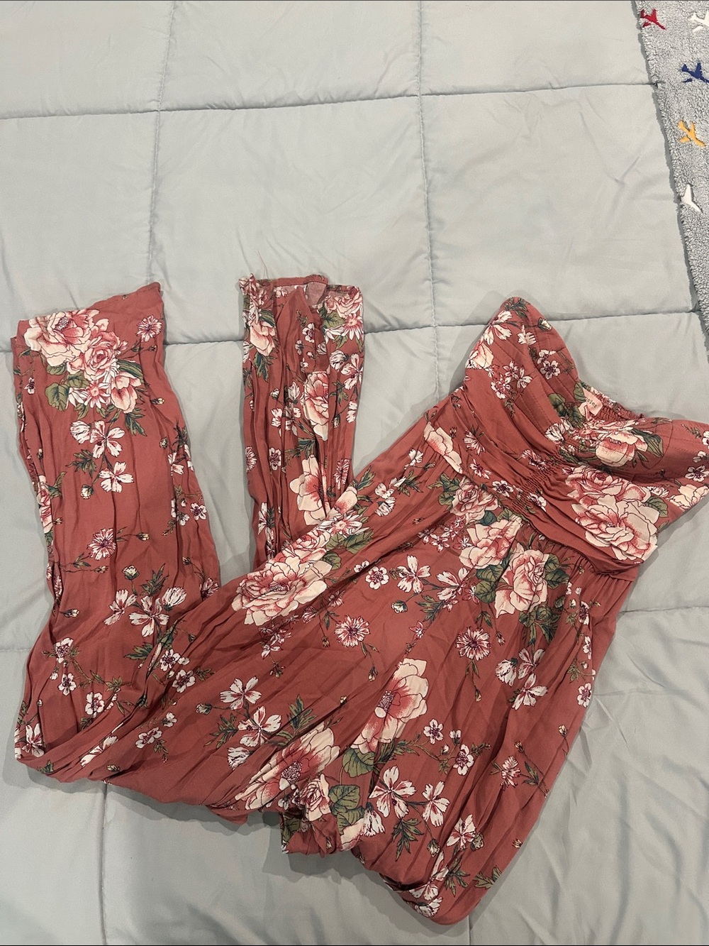 Floral Strapless Jumpsuit in Dusty Rose